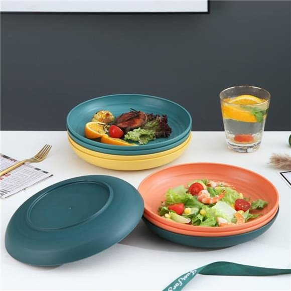 9 Inch Large Deep Plastic Plates 8 Pieces, Unbreakable And Reusable Light Weight - Picture 2 of 6